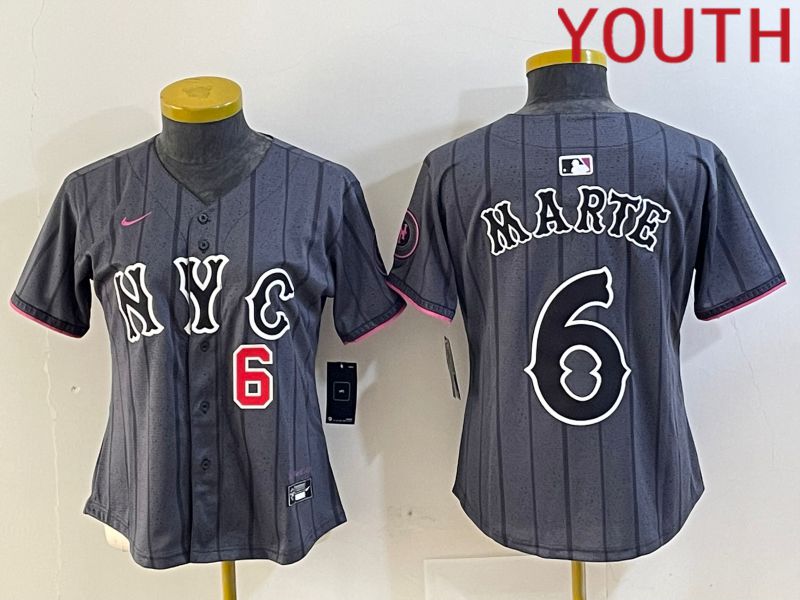 Youth New York Mets #6 Marte Black City Edition 2024 Nike MLB Jersey style 2